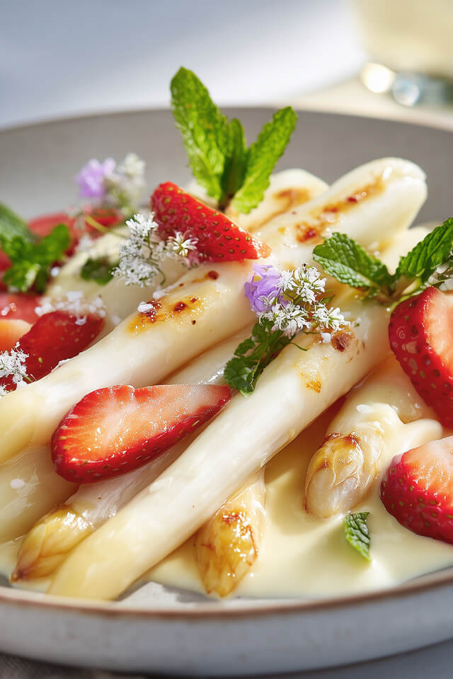 Karamellisierte Spargeln mit Sabayon